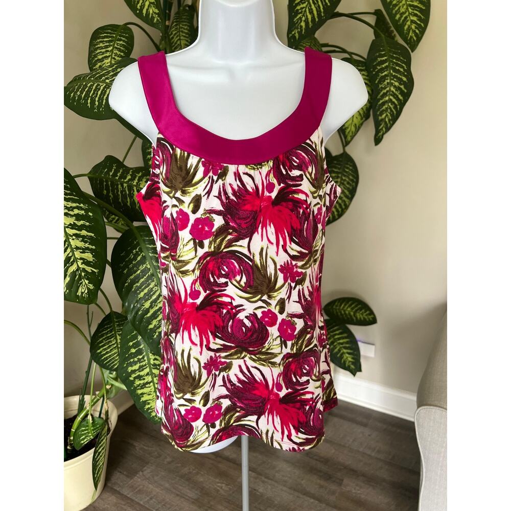 Ann Taylor Floral Tank‎ Top Size S Pink Tropical Flowers Colorful Cruise #527